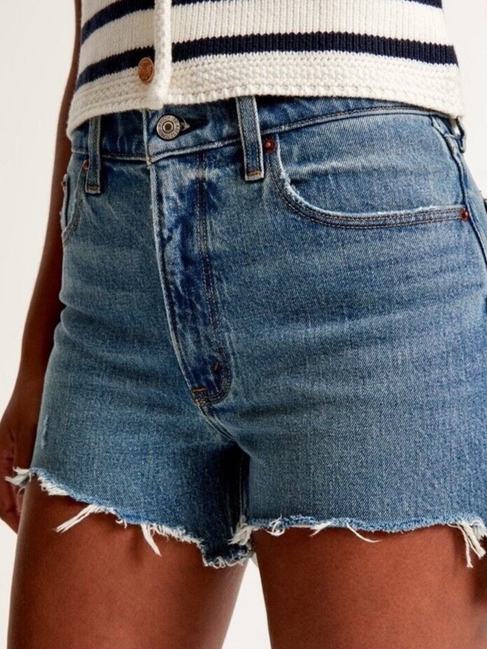 Abercrombie The Mom Jean Shorts High Rise Curve Love, Medium Wash Denim – 16
